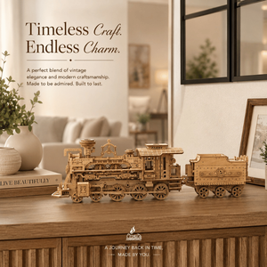 Vintage Steam Train Wooden <b>Model</b> <b>Kit</b> Laser Cut DIY 3D Locomotive Puzzle Toy for Kids Collectors Hobbyists and Home Display Decor - Product Image 3