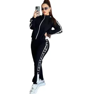 Conjunto Deportivo para Mujer, Chaqueta con Cierre y Cuello Alto, Pantalones Deportivos, Color Sólido, Transpirable, Poliéster, Ropa de Otoño - Product Image 2