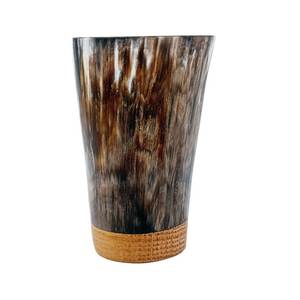 Taza y Platillo Cilíndricos de Cuerno Hechos a Mano Estilo Americano, Diseño Marmoleado Marrón Crema, 200ml, Duraderos, Ecológicos, Aptos para Lavavajillas - Product Image 1