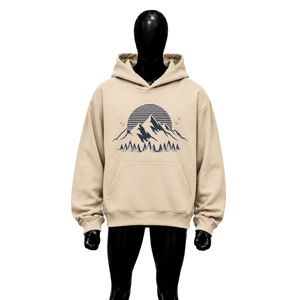 เสื้อฮู้ดพิมพ์ลายภูเขาสีเบจแบบกำหนดเอง เสื้อสเวตเชิ้ตโอเวอร์ไซส์แบบสวมหัว ยูนิเซ็กส์ เสื้อผ้าสตรีทแวร์ฤดูหนาวลำลอง เสื้อฮู้ดขายส่ง - Product Image 1