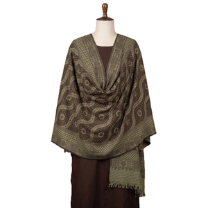 Chal Acrílico para Mujer, Marrón y Verde con Patrón Geométrico, Cálido, Suave y Ligero, Bufanda Étnica para Uso Diario en Invierno - Product Image 1