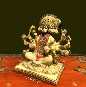 Magnifique statue artisanale en résine blanche Art Déco du Seigneur Panchmukhi Hanuman Ji assis, pour la décoration des temples et les cadeaux. - Product Image 5