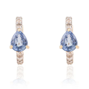 18K <b>Blue</b> Sapphire & Diamond Helix Cuff <b>Stud</b> <b>Earrings</b>-Geometric Trendy Gift - Product Image 2
