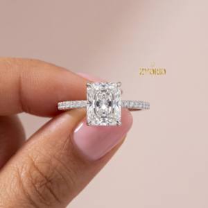 Anillo de compromiso de lujo con corte radiante, engaste catedral, diamante cultivado en laboratorio, oro macizo, anillo de boda, moderno, inspirado en la naturaleza, para fiesta - Product Image 1