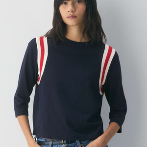 Women's Three Quarter Sleeve T-Shirt Custom Women Mid Sleeve Short Varsity Style Shoulder Crew <b>Neck</b> Women T Shirt - Product Image 1