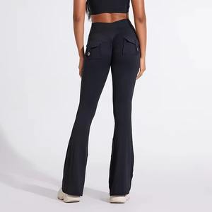 Pantalones OEM de corte bootcut lisos para mujer, leggings de yoga acampanados de cintura alta, elásticos, transpirables, ecológicos, sin costuras, para gimnasio, personalizables. - Product Image 2