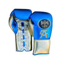 Guantes de Boxeo de Primera Calidad, Sin Boxeo No Hay Vida, Azules y Dorados, de Cuero Genuino, con Cordones, Transpirables, para Adultos, para Sparring