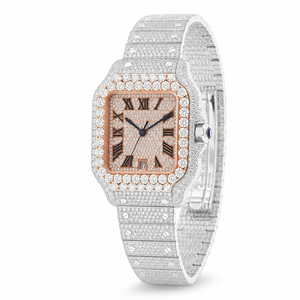 Reloj de Cuarzo para Hombre de Lujo, Dos Tonos, con Diamantes Moissanite, Caja Cuadrada de Acero Inoxidable, Esfera Romana, Estilo Hip Hop, Resistente al Agua 3BAR - Product Image 4