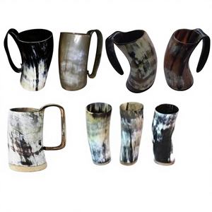 Tazas de Cerveza de Cuerno de Buey Hechas a Mano, 100% Naturales, Diseño de Cuerno, 500 ml, Ecológicas, Aptas para Lavavajillas, Estilo Americano, con Tapa de Bambú, para Cumpleaños, Senderismo - Product Image 2