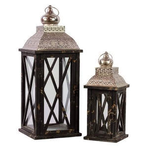 Lanterne en bois rustique avec poignée en corde, porte-bougie vintage, centre de table pour la maison - Product Image 4