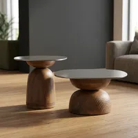Table d'appoint ronde moderne avec plateau en marbre et base en bois, meubles de salon faits à la main