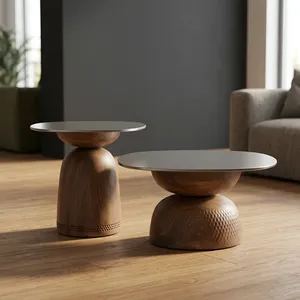 Modern Round <b>Side</b> <b>Table</b> With <b>Glass</b> Top And Wooden Base Handmade Living Room Furniture - Product Image 1