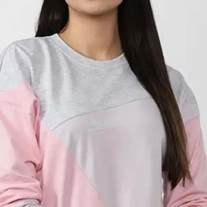 Sweat-shirt à col rond à manches longues pour femme, design asymétrique, décontracté, brodé, hiver, rose, gris, tricoté - Product Image 4
