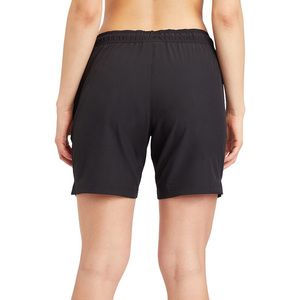 Shorts Deportivos Negros para Mujer, Cintura Alta, Cierre de Botones, Secado Rápido, Tejido de Punto, Corte Regular, con Bolsillos, Logotipo en la Pierna Izquierda, 100% Algodón - Product Image 4