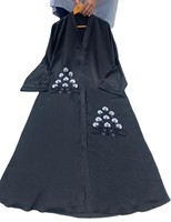 Robe Abaya de Luxe Modeste Noire à Motifs Floraux de Dubaï pour Femme Musulmane, en Polyester Respirant, Col en V, Manches Longues, Longueur au Sol, pour Adultes, Été Automne