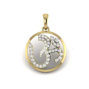 Yellow Gold Diamond Om Pendant With Round Brilliant Cut Stones Religious Style Unisex Jewelry - Product Image 1