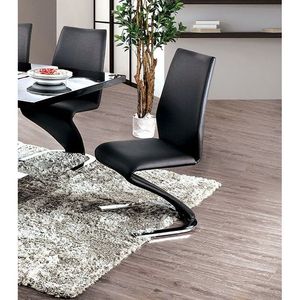 Base per sedia a forma di Z in stile contemporaneo, 2 pezzi, sedie da pranzo laterali in similpelle nera con finitura cromata, mobili per sala da pranzo - Product Image 3