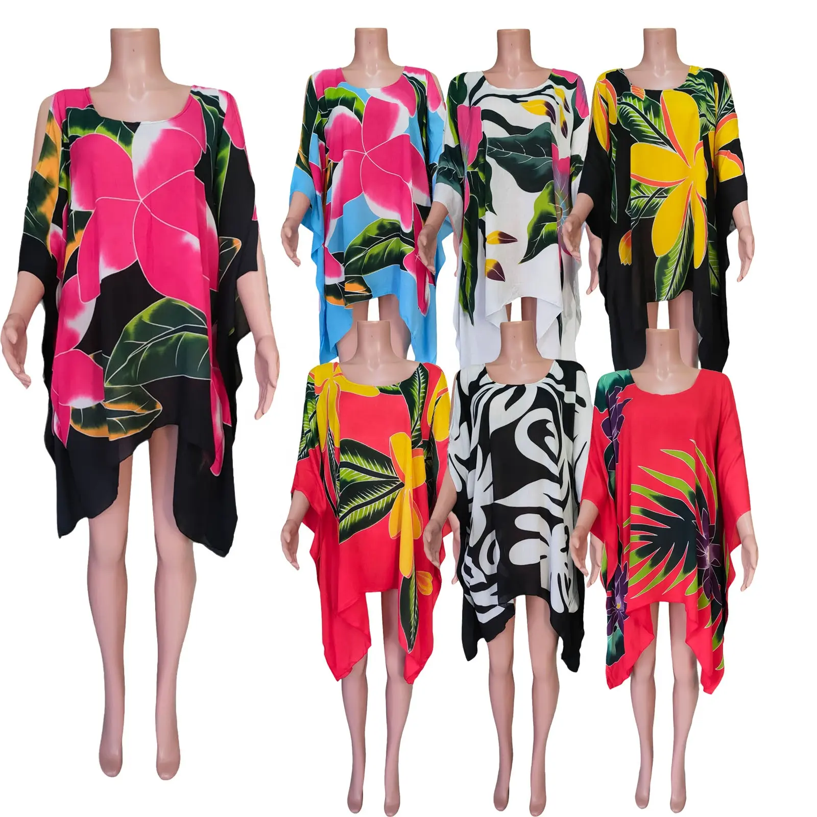 NEW Arrival Hand Painted Beach Poncho Women Dress Boho Loose Short Beach Dresses Swimsuit Cover up