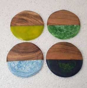 Ensemble de sous-verres en résine et bois de luxe faits à la main de qualité supérieure, 5 pièces avec support, couleur personnalisée, forme rectangulaire, durables, 5 mm/10 mm, napperons de table MN - Product Image 1
