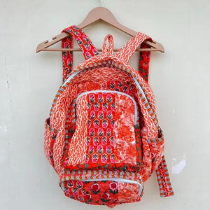 Mochila Acolchada a Rayas para Niñas, Hecha a Mano, de Algodón, para la Escuela, Ligera, para Viajes, con Múltiples Bolsillos, Estilo Boho, 20 Pulgadas - Product Image 1