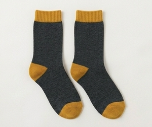 Chaussettes ras du cou pour femme, gris foncé, jaune moutarde, tricotées, respirantes, pour usage quotidien, automne, longueur standard, couleur unie - Product Image 1