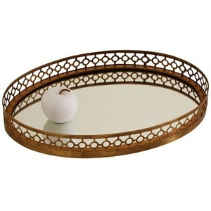 Bandeja para tocador de baño, bandeja de servicio para bar, bandeja para servir bebidas, bandeja con base de vidrio, bandeja con base de espejo, bandeja decorativa premium para el hogar - Product Image 3
