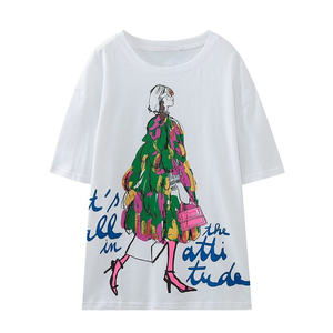 T-shirts imprimés en tricot pour femmes sur mesure, fabricant OEM, tissu en coton de qualité supérieure, doux et confortable, pour les marques de mode, commandes en gros - Product Image 1