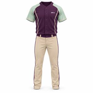 Uniforme de baseball pour hommes de qualité supérieure 100% polyester, manches contrastées, boutons sur le devant, pantalon assorti, séchage rapide, respectueux de l'environnement - Product Image 1