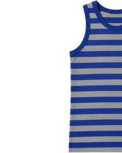 Camiseta sin mangas de algodón para hombre, a rayas azul y gris, informal, para verano, gimnasio, fitness, transpirable, holgada, estilo urbano - Product Image 3