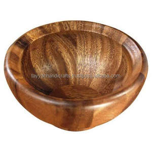 ชามไม้ทำด้วยมือพร้อมด้ามโลหะชามผลไม้และสลัดชามไม้อะคาเซียสำหรับบ้านโรงแรมและร้านอาหารจากอินเดีย - Product Image 4