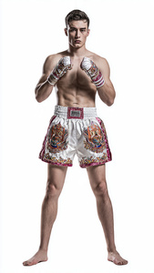 Custom Satin Muay Thai Shorts Wholesale Sublimation Muay Thai Shorts 100% <b>Polyester</b> <b>Boxer</b> Fighter Muay Thai Shorts Men's - Product Image 3