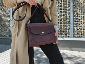 Cute Purple Leather Crossbody Purse Handmade Personalized <b>Shoulder</b> Handbag for Women <b>Small</b> Cross Body <b>Bag</b> Gift for Her - Product Image 1