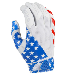Gants de football personnalisés pour receveur, blancs et bleus avec étoiles, imprimés par transfert thermique, en polyester/coton/métallique, longueur poignet, quatre gants - Product Image 3