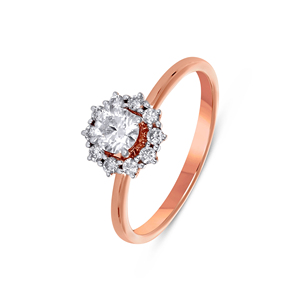 Anillo de Compromiso Premium con Halo de Circonita Cúbica de Corte Brillante Redondo, Chapado en Oro Rosa de 18K, con Anillo de Boda a Juego, Joyería Nupcial - Product Image 4