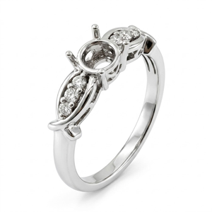 Nouvel Arrivage Bague Semi-Montée en Or Blanc Massif 18K Motif Feuille avec Accent Diamant Sertissage 4 Griffes pour Fiançailles Bijoux Fins Vente en Gros - Product Image 1