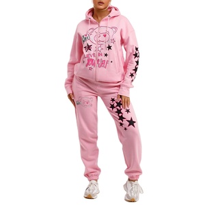 Dernier arrivage Survêtement d'entraînement surdimensionné et écologique pour femmes 100% Survêtement empilé imprimé en coton Sweats à capuche brodés - Product Image 2