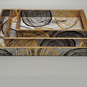 Artistic Abstract Enamel Tray Set of 3 MDF Serving & Display Trays Premium Abstract Circle <b>Pattern</b> Tray - Product Image 4