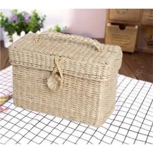 Panier de rangement en rotin tissé à la main avec couvercle, bac décoratif en osier pour l'organisation de la maison, panier rectangulaire en fibres naturelles durables - Product Image 6