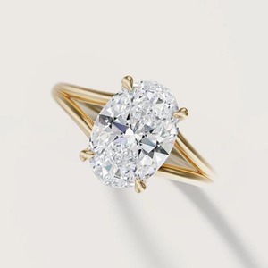 3CT Lab Diamond Oval Cut 14k Solid Gold Solitaire 4 Prong Setting 2MM <b>Split</b> Band Engagement <b>Ring</b> VS+ F Color /IGI Certified - Product Image 5