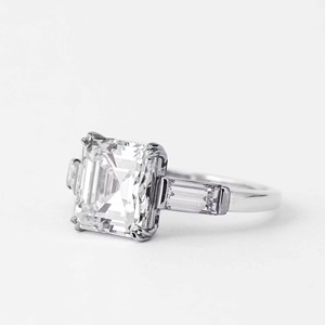 Premium 14K <b>White</b> Gold 0.80 Ct <b>Cushion</b> Cut F VS1 Lab Grown Diamond Prong Set IGI Certified D-F+ Three Diamond Engagement Ring - Product Image 2