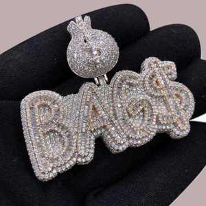 Colgante Personalizado de Moissanita con Forma de Bolsa de Dinero, Plata 925 con Baño de Rodio, Collar con Dije de Nombre para Fiesta, Estilo Hip Hop, Joyería - Product Image 2