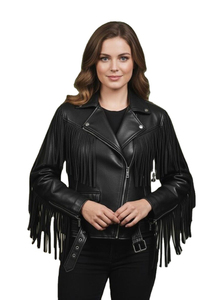 Vintage Women's Winter <b>Jacket</b> <b>Western</b> Leather Fringe Short Length Quilted Comfortable Stylish Outerwear Dyed Viscose Lining - Product Image 3