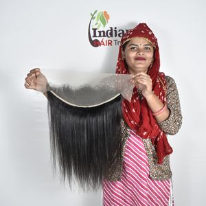 Extensions frontales en cheveux humains indiens Remy, lisses et doux, couleur naturelle noire, cheveux vierges à ondulations profondes, vente en gros - Product Image 1