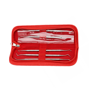 Juego de Instrumentos Dentales de Acero Inoxidable, Herramientas Quirúrgicas Manuales, Estuche Rojo, Color Plateado, Clase I - Product Image 6