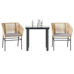 Set da pranzo da giardino in rattan marrone a 3 pezzi, con struttura in acciaio, mobili da esterno contemporanei, resistenti alle intemperie, 2 posti - Product Image 1