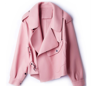 Chaqueta Blusón de Cuero Sintético Verde para Mujer, Manga Corta, Hombros Caídos, Cuello Camisero, Estilo Otoñal con Epaulettes y Cierre de Cinturón - Product Image 6