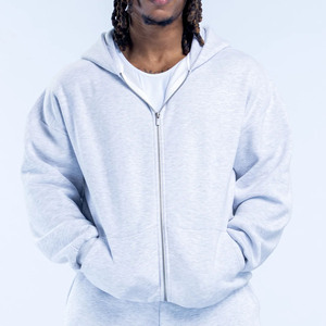 High Demanding Custom Logo Grey Marl Drop Shoulder Men Zip Hoodie Cotton Blended Breathable Gym & Streetwear Zip Hoodie For Men - Product Image 1