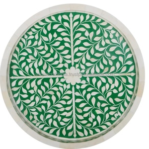 Bandeja Redonda con Incrustaciones de Hueso Verde Azulado con Elegante Diseño Floral para Decoración de Hogar de Lujo - Product Image 3
