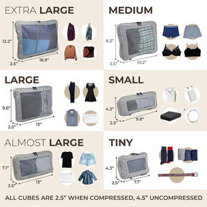waterproof compression packing cubes set heavy duty travel organizer <b>bags</b> grey luggage storage pouches expandable zipper design - Product Image 3