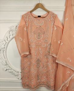 2021 Venta caliente indio pakistaní completamente bordado gasa Salwar Kameez viscosa seda rayón con la última camisa pesada hecha a mano - Product Image 4